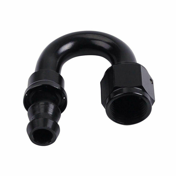 2PC Black AN 6 180 Degree Aluminum Push on Oil Fuel Line Hose End Fitting 6-AN - www.blackhorse-racing.com