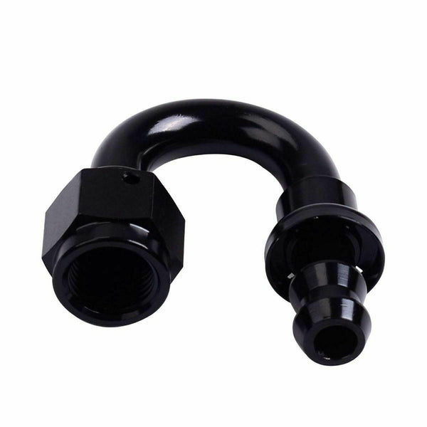 2PC Black AN 6 180 Degree Aluminum Push on Oil Fuel Line Hose End Fitting 6-AN - www.blackhorse-racing.com