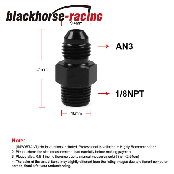 3AN to 1/8 NPT Adapter Straight Pipe Thread to 3 AN Flare Fitting Black