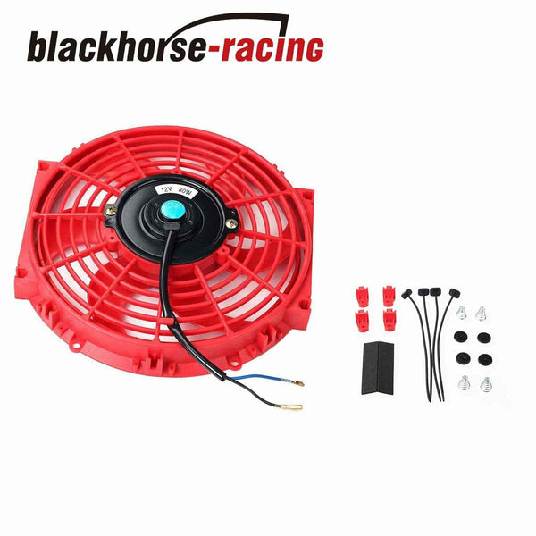 Electric Radiator 10'' Cooling Fan Red & 3/8" Probe Ground Thermostat Switch Kit