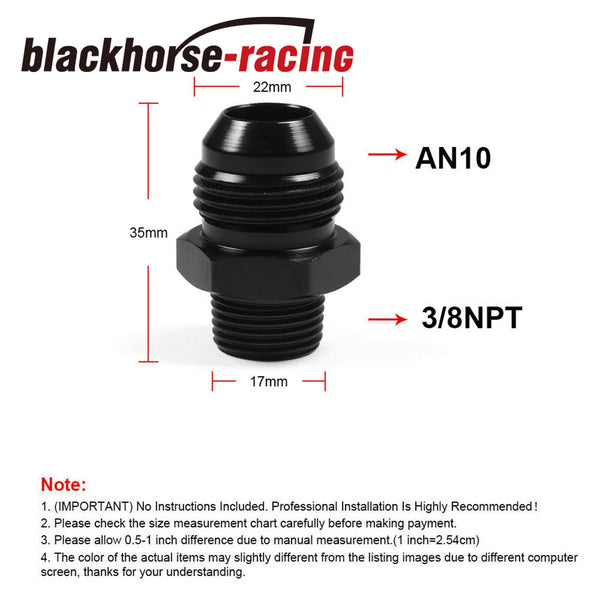 Straight Adapter 10 AN to 3/8 NPT Fitting Black HIGH QUALITY!