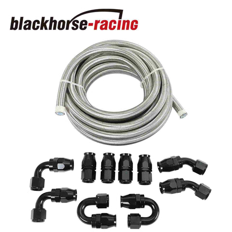 Black E85 20FT -8AN AN8 PTFE Stainless Steel Braided Fuel Gas Oil Line Hose