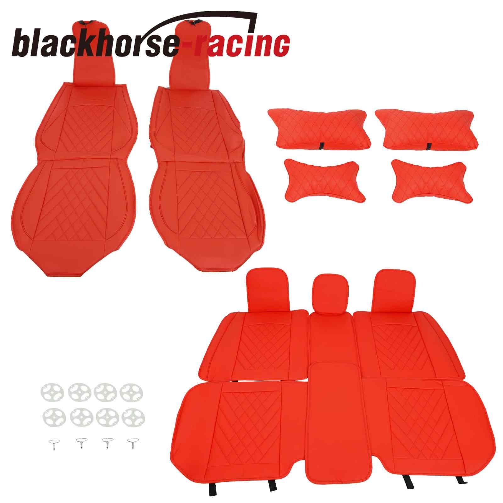 6D Red Universal Car 5-Seat Cover Front Rear 13PCS PU Leather Interior Cushion