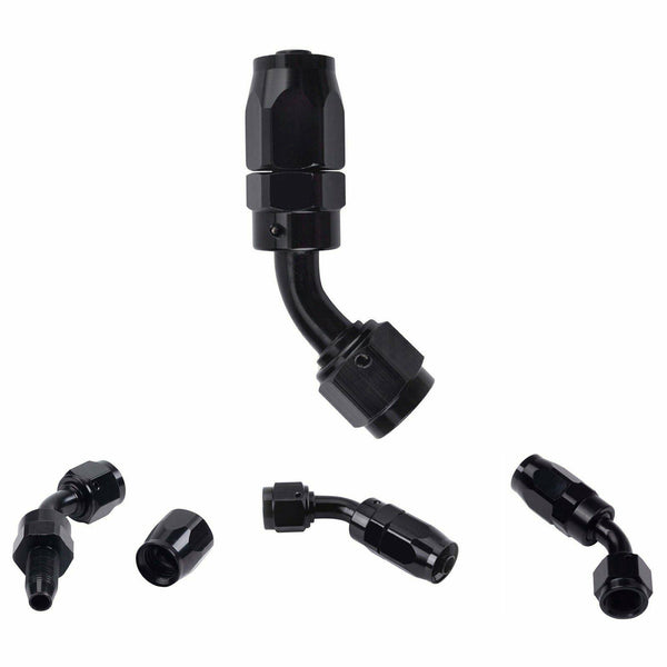 2PC Black AN 6  45 Degree Aluminum Swivel Oil Fuel Line Hose End Fitting 6-AN - www.blackhorse-racing.com