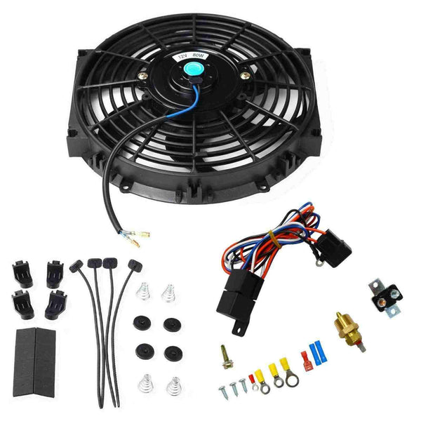 10" Universal Electric Radiator Cooling Fan 12V w/ Thermostat Relay & Mount Kit