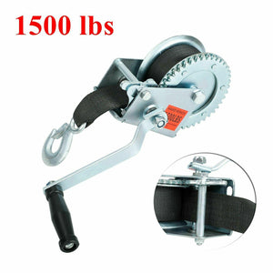 Manual Trailer Winch with Hook and 20' Strap 1,500 lb Hand Crank Boat Pull Tow - www.blackhorse-racing.com