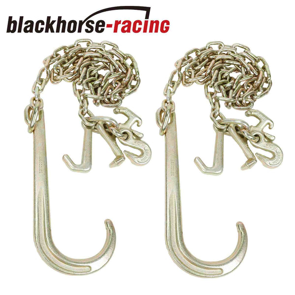 4 Pack 5/16" x 6' Long Shank 15" J Hook Tow Chain w/ RTJ Cluster & Grab Hook