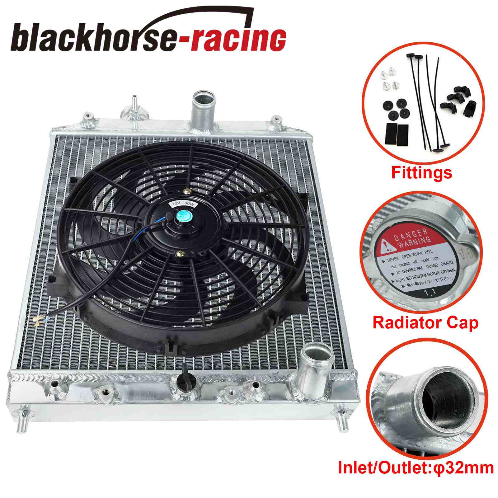 FOR Civic/Integra Full Aluminum Core 3 Row Radiator+14"Slim Push Pull Cool Fan