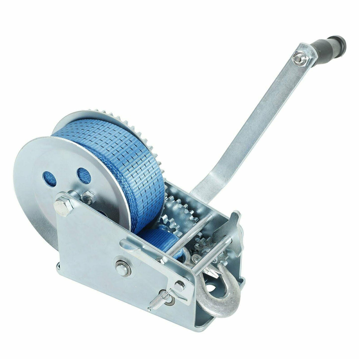 3200lbs Hand Winch Hand Crank Gear Winch Polyester Strap 2 Gear ATV Boat Trailer - www.blackhorse-racing.com