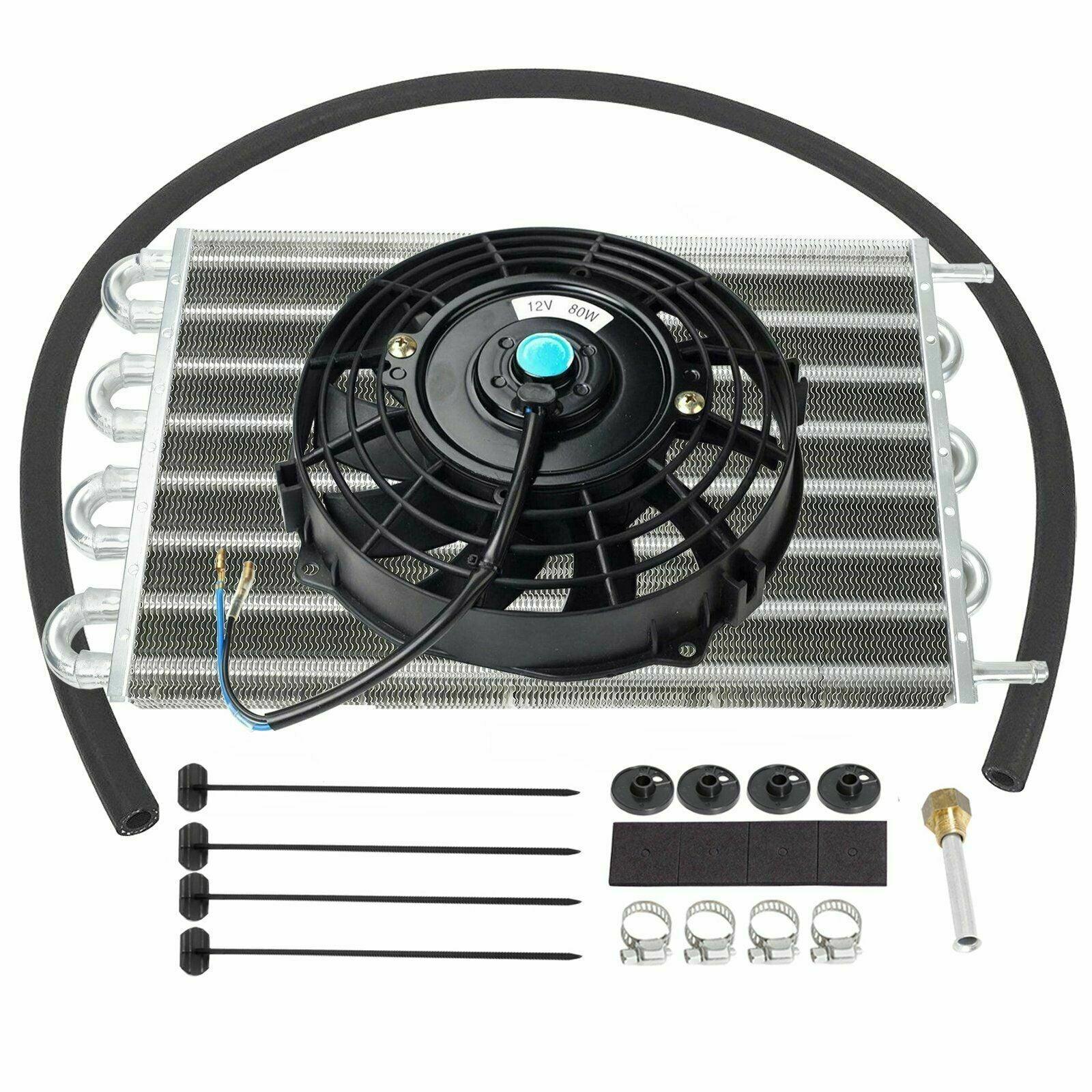 Aluminum 15-1/2" Radiator Transmission Oil Cooler & 7" Cooling Fan Kit Universal - www.blackhorse-racing.com