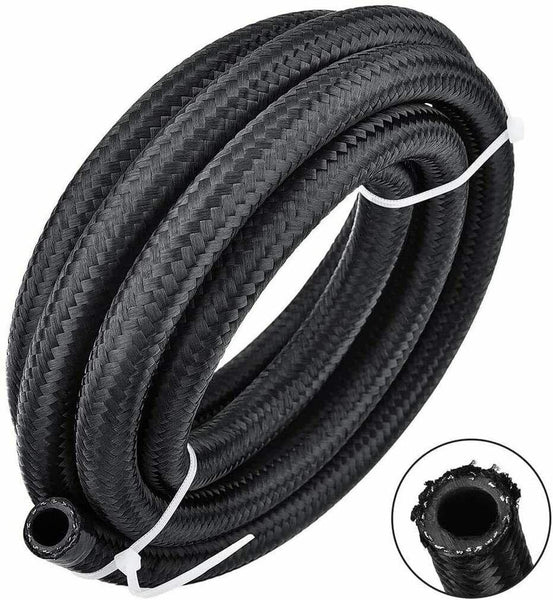 10 Feet AN4 -4AN AN-4 Black Nylon Stainless Steel Fuel Gas Oil Water Hose Line - www.blackhorse-racing.com