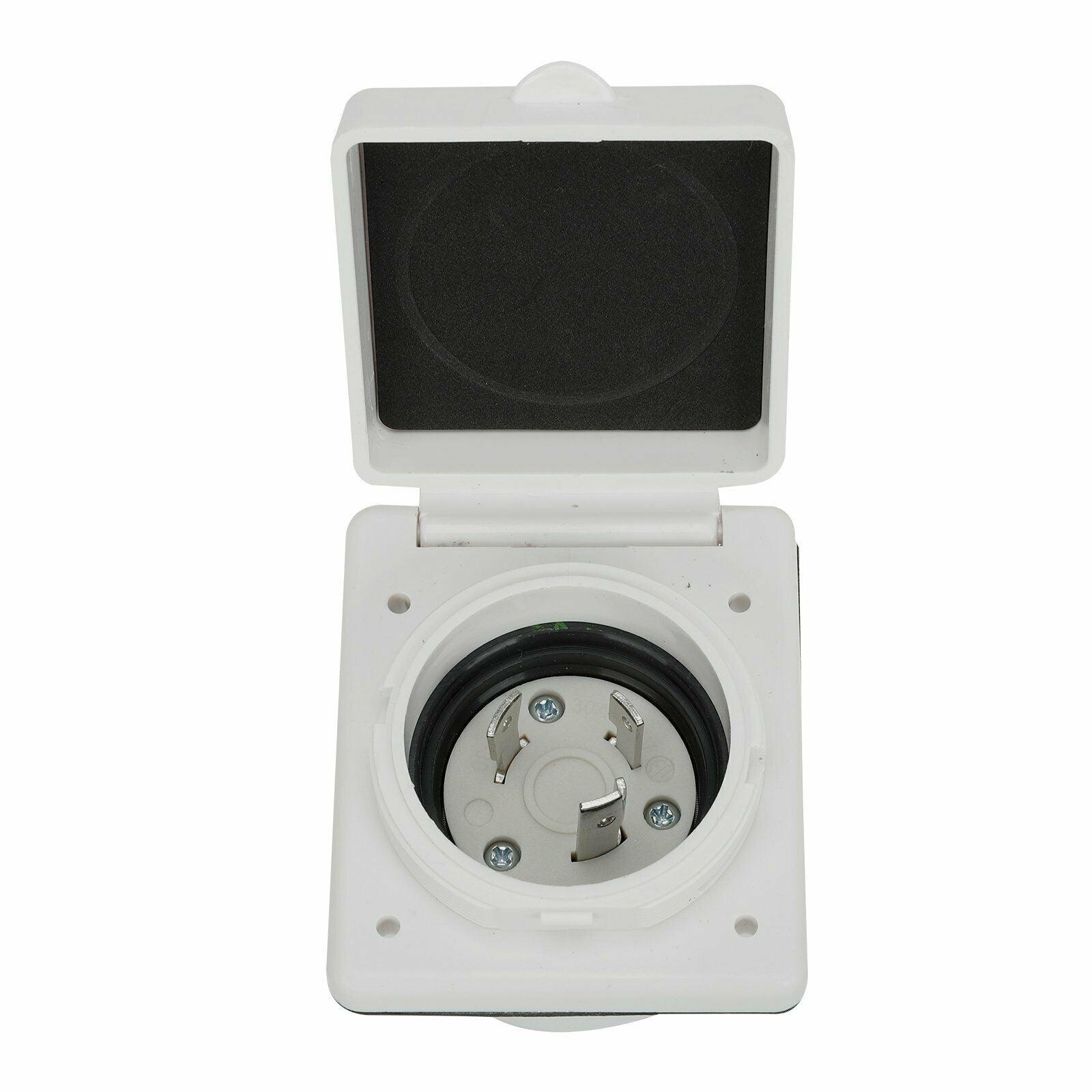 30Amp 125V 3-Wire Inlet RV Power Cord Twist Lock Plug Grounding Shore Boat White - www.blackhorse-racing.com