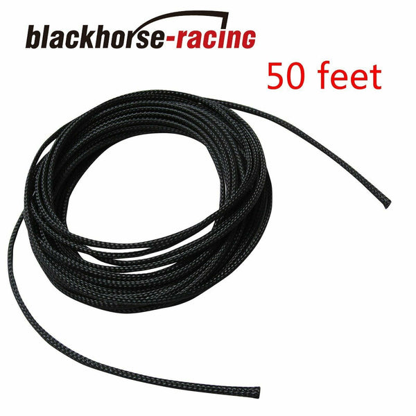 50 FT 1/8" Expandable Wire Cable Sleeving Sheathing Braided Loom Tubing Black - www.blackhorse-racing.com