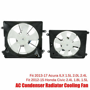 Fit 2012-15 Honda Civic 2013-17 Acura Pair A/C AC Condenser Radiator Cooling Fan - www.blackhorse-racing.com