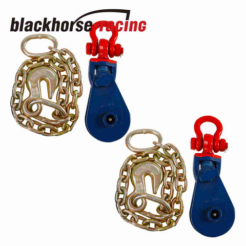 (2) 3/8" X2' Tow Chain w/Snatch Block Sheave 2Ton Truck Rollback Wrecker Carrier