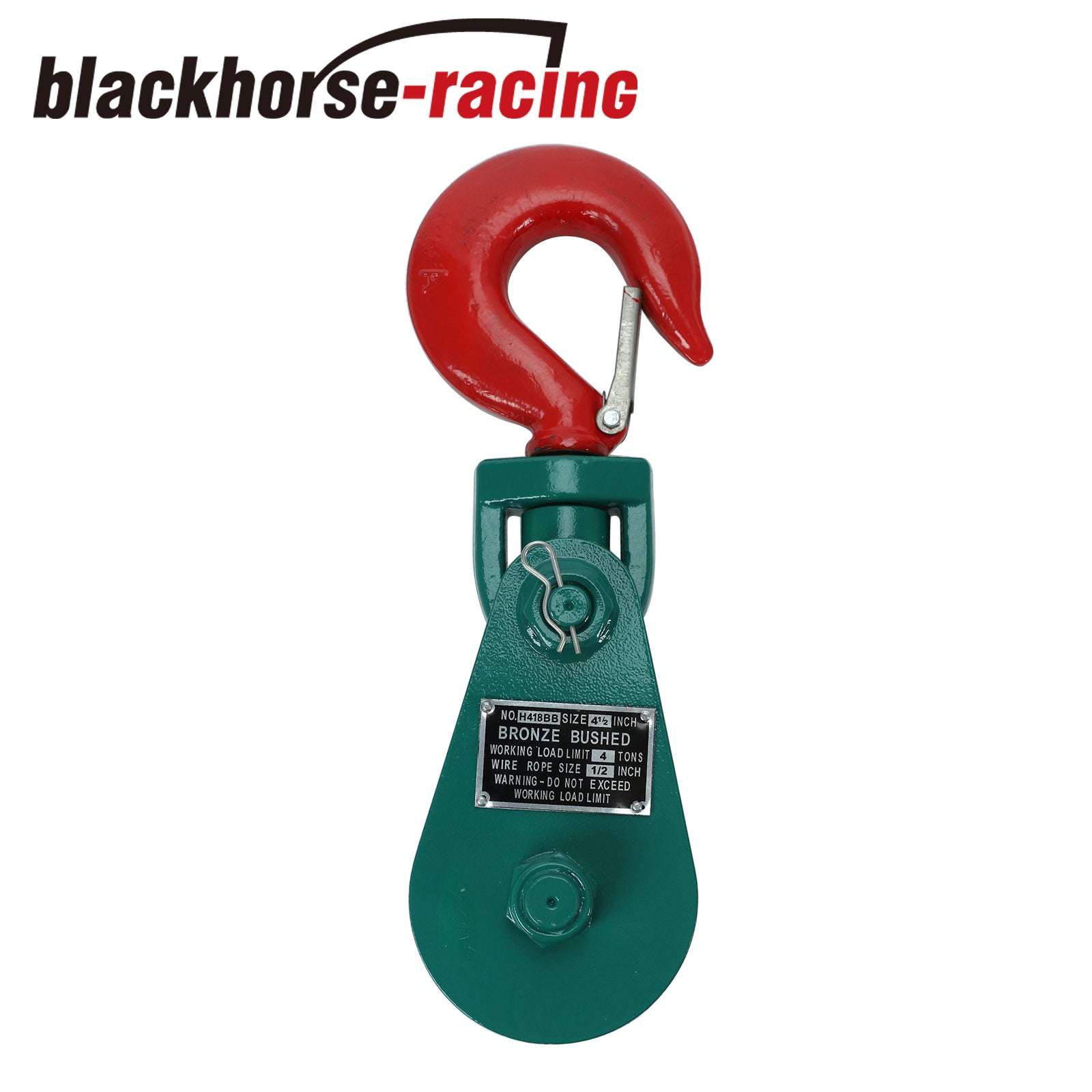 Snatch Block With Hook 4 Ton 4 1/2" Wire Rope Sheave Wrecker Tow Truck Recovery