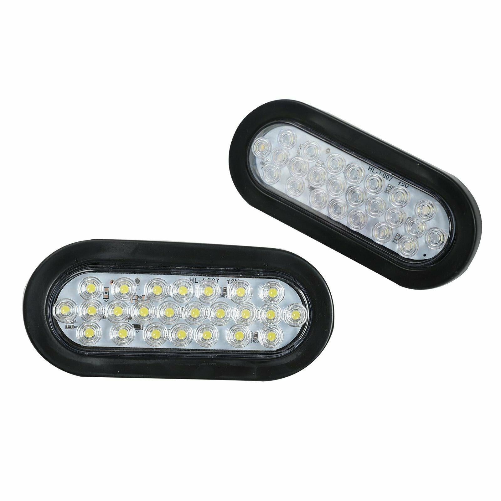 2X 6" 24 LED Oval White Trailer Truck Reverse Backup Tail Lights Clear Lens 12V - www.blackhorse-racing.com