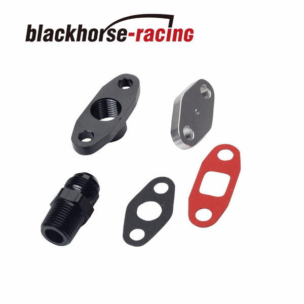 BLACK TURBO OIL DRAIN RETURN + FEED LINE FOR T3 T4 T04E T60 T61 T70 COMPLETE KIT - www.blackhorse-racing.com