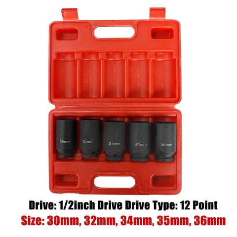 1/2'' Drive 12 Point Deep Spindle Axle Nut Socket Set 30, 32, 34,35,36 mm 5PC - www.blackhorse-racing.com