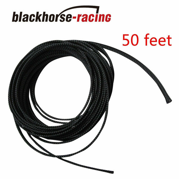 50 FT 1/4" Expandable Wire Cable Sleeving Sheathing Braided Loom Tubing Black - www.blackhorse-racing.com