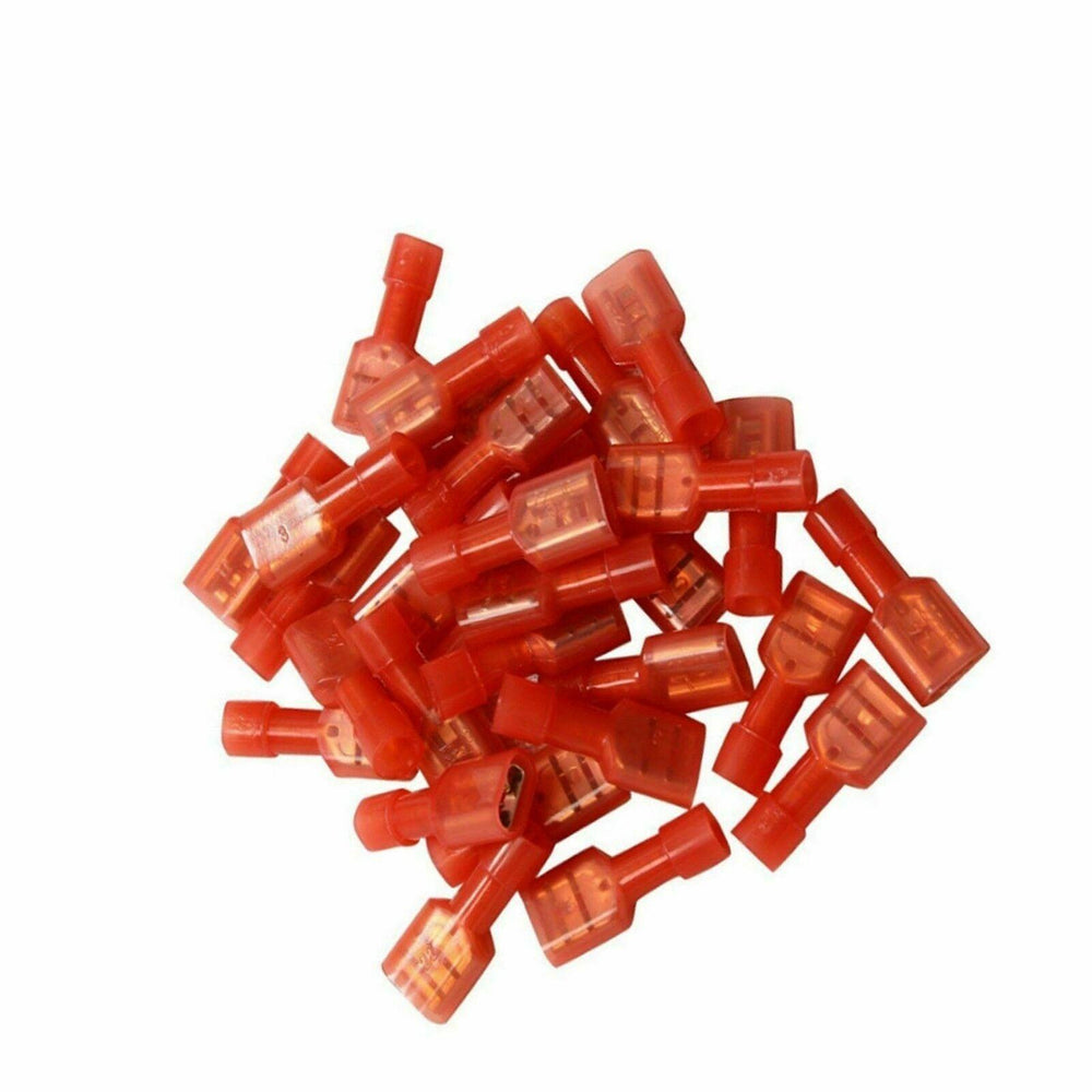 50X 1/4" Fully Insulated Red Female Electrical Spade Crimp Connector Terminals - www.blackhorse-racing.com