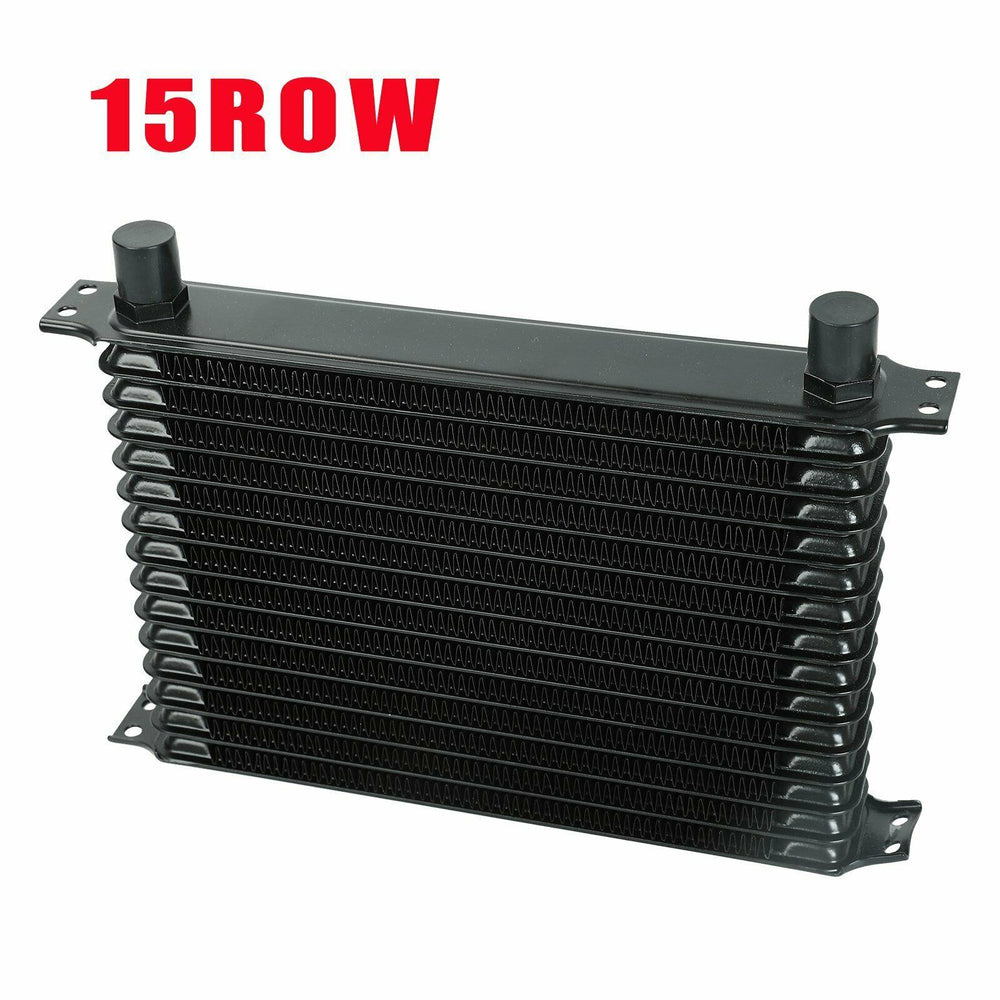 15 Row Engine Trans Transmission 10AN Universal Oil Cooler Black - www.blackhorse-racing.com