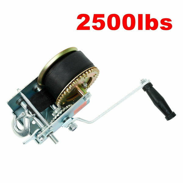 Nylon Strap 2 Gear Hand Winch 2500lbs Hand Crank Gear Winch ATV Boat Trailer - www.blackhorse-racing.com