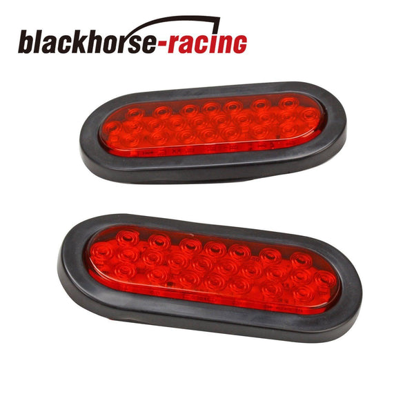 2x 6'' 24LED Oval Red Truck Trailer Stop/Turn/Tail Brake Sealed Lights w/Grommet - www.blackhorse-racing.com