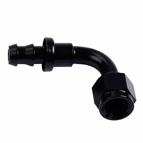 Black 12 AN 90 Degree Push Lock Hose End Fitting Adapter Fuel Oil Line - www.blackhorse-racing.com
