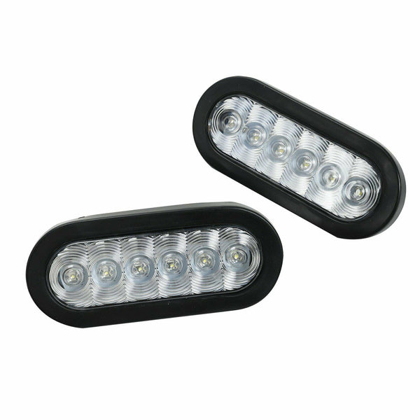 (2)6" Oval 6 LED Stop Turn Tail Brake Lights Trailer Truck w/Grommet Mount White - www.blackhorse-racing.com