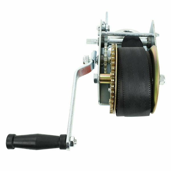 Nylon Strap 2 Gear Hand Winch 2500lbs Hand Crank Gear Winch ATV Boat Trailer - www.blackhorse-racing.com