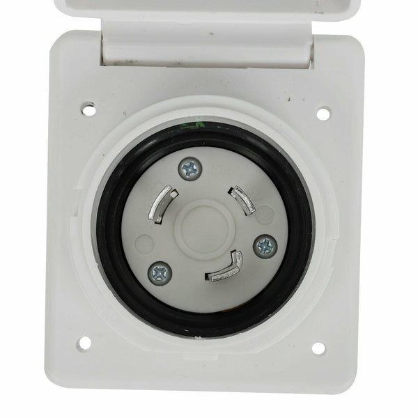 30Amp 125V 3-Wire Inlet RV Power Cord Twist Lock Plug Grounding Shore Boat White - www.blackhorse-racing.com