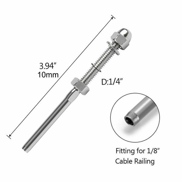 Stainless Steel T316 Swage Threaded Tensioner End Fitting 1/8" Cable Railing X20 - www.blackhorse-racing.com