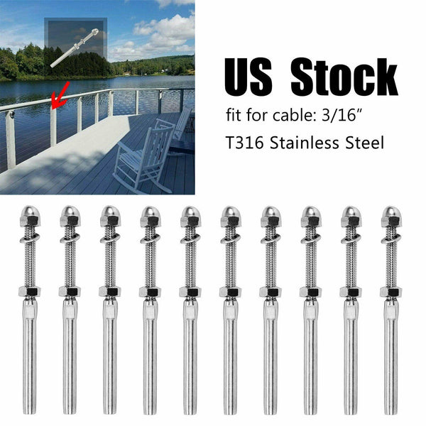 T316 Stainless Steel Swage Threaded Tensioner End Fitting 3/16" Cable Railing x5 - www.blackhorse-racing.com