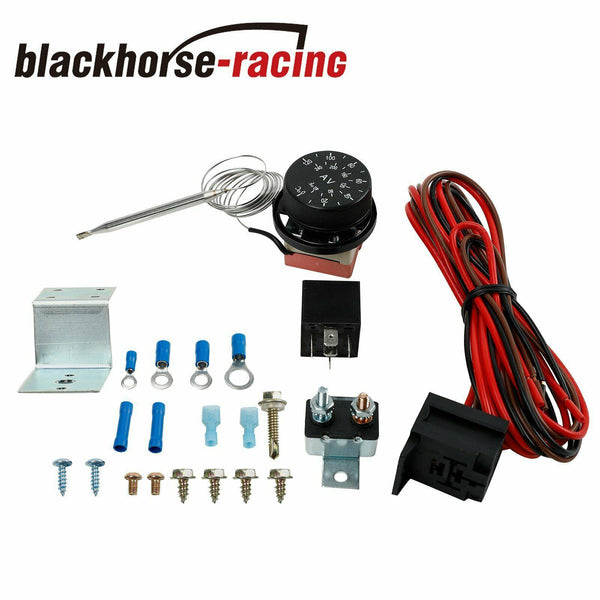 12V ADJUSTABLE ELECTRIC RADIATOR FAN THERMOSTAT CONTROL RELAY WIRE HARNESS KIT - www.blackhorse-racing.com