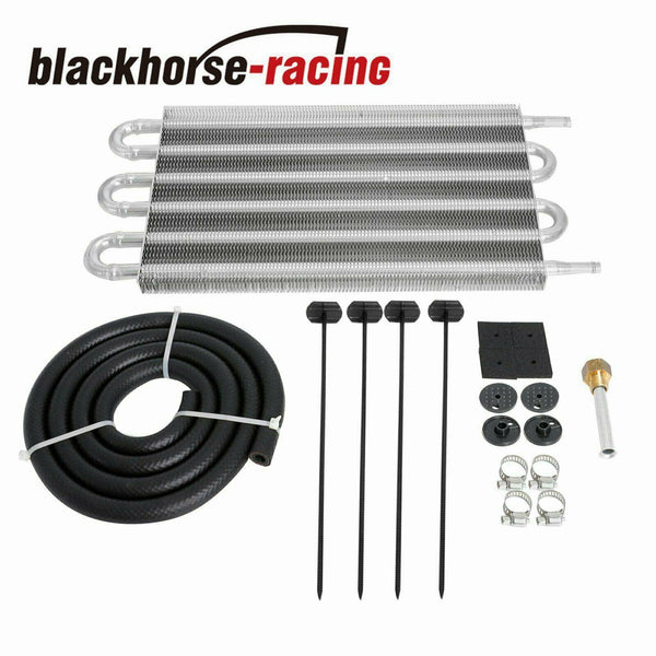 Aluminum 6 Row Radiator Remote Transmission Oil Cooler & 10" Cooling Fan w/ Kit - www.blackhorse-racing.com