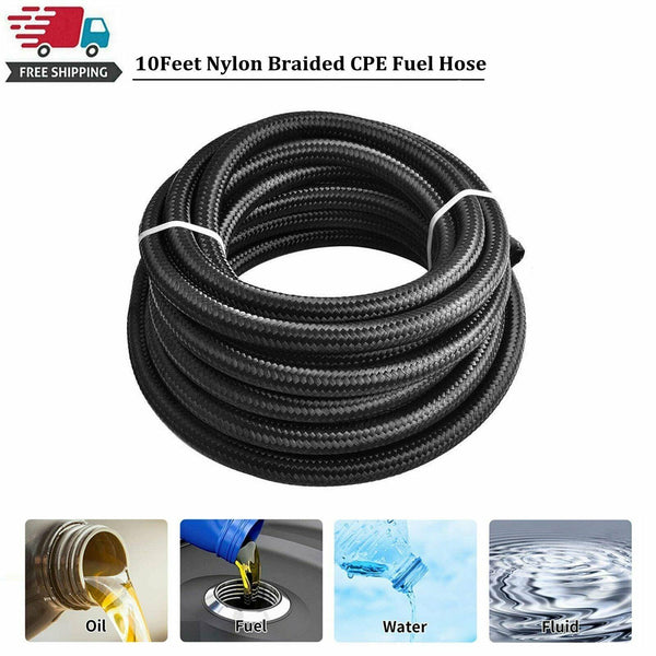 10 Feet AN4 -4AN AN-4 Black Nylon Stainless Steel Fuel Gas Oil Water Hose Line - www.blackhorse-racing.com