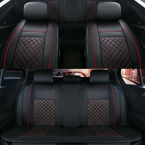 5-Seats Front + Rear Car Seat Cover Cushion Set Microfiber PU Leather Size L - www.blackhorse-racing.com