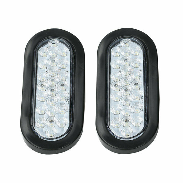 2X 6" 24 LED Oval White Trailer Truck Reverse Backup Tail Lights Clear Lens 12V - www.blackhorse-racing.com