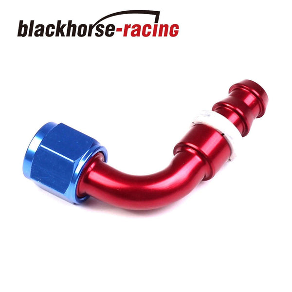 2PC Red & Blue AN 6 90 Degree Aluminum Push on Oil Fuel Line Hose End Fitting - www.blackhorse-racing.com