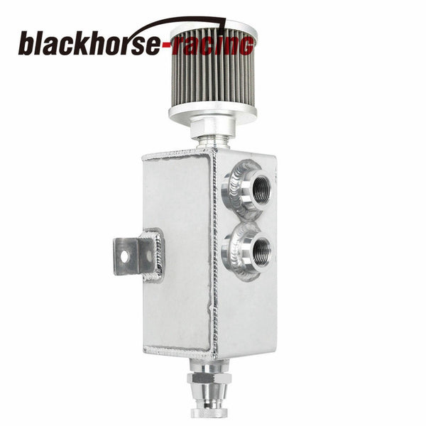 Aluminum 1L Oil Catch Can Reservoir Tank + Breather Filter Baffled 10AN Fitting - www.blackhorse-racing.com