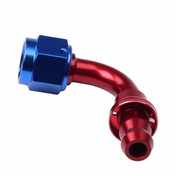 AN6 Red&Blue 90 Degree Push Lock Hose End Fitting Adapter Fuel Oil Line -6AN - www.blackhorse-racing.com