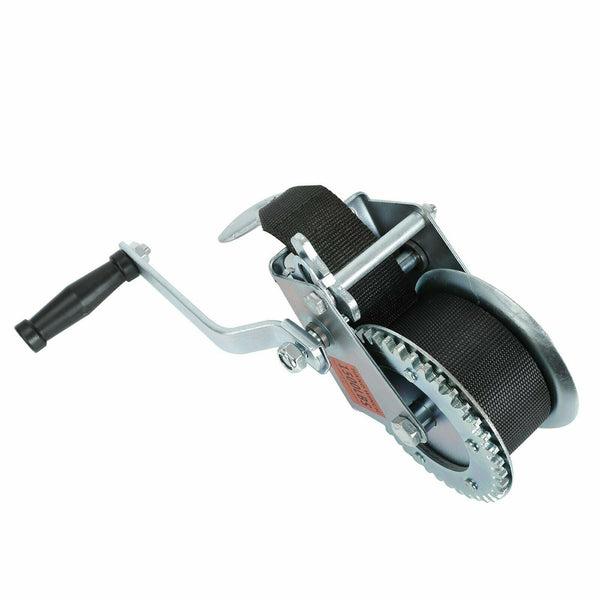 Manual Trailer Winch with Hook and 20' Strap 1,500 lb Hand Crank Boat Pull Tow - www.blackhorse-racing.com