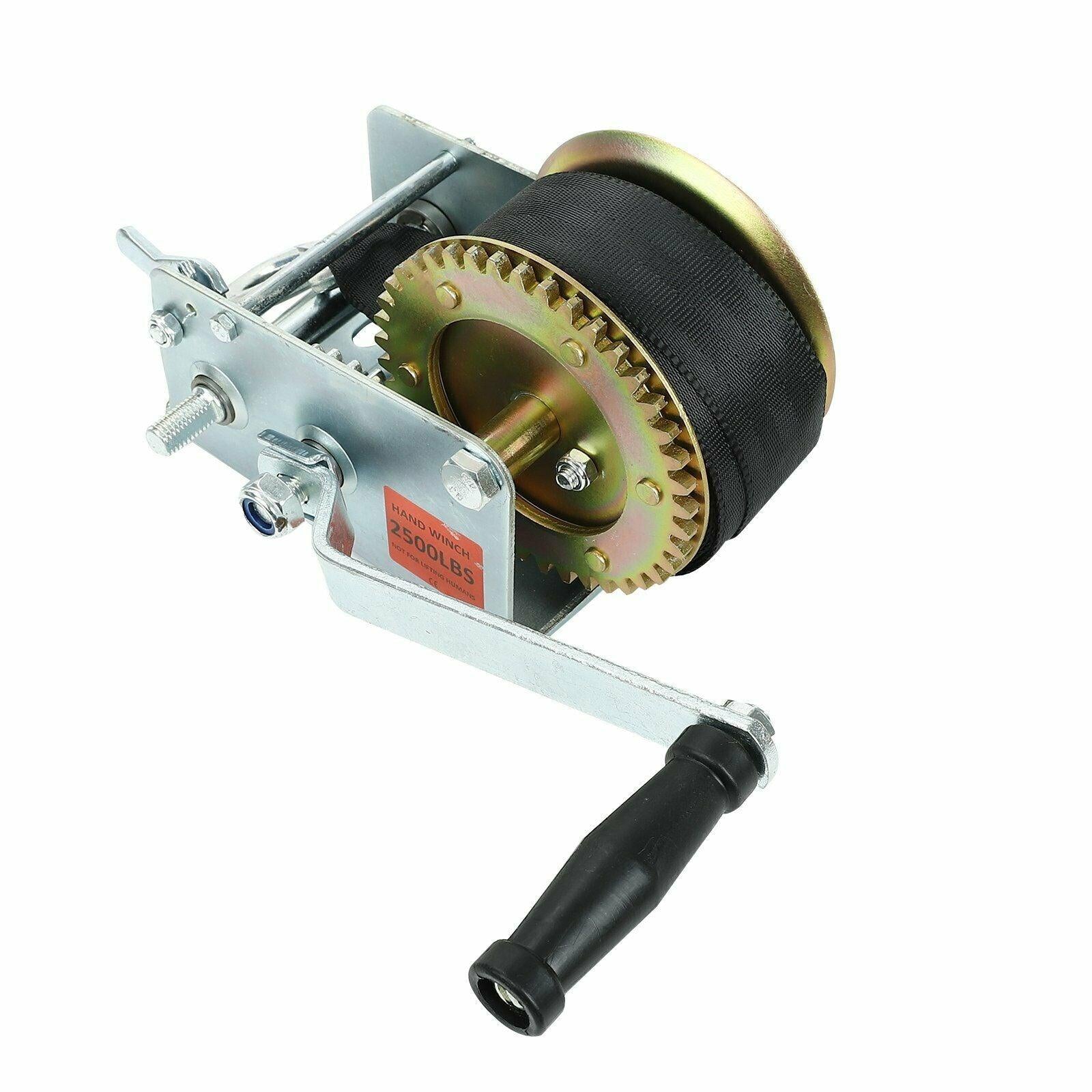Nylon Strap 2 Gear Hand Winch 2500lbs Hand Crank Gear Winch ATV Boat Trailer - www.blackhorse-racing.com