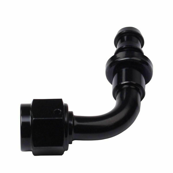 2PC Black AN 4 90 Degree Aluminum Push on Oil Fuel Line Hose End Fitting 4-AN - www.blackhorse-racing.com