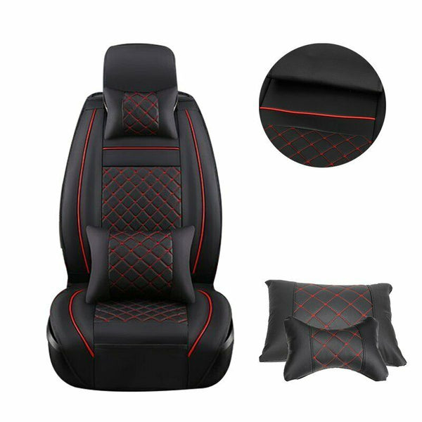 5-Seats Front + Rear Car Seat Cover Cushion Set Microfiber PU Leather Size L - www.blackhorse-racing.com