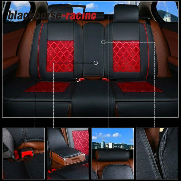 Front + Rear 5-Seat SUV Seat Cover Cooling Mesh PU Leather Car Cushion w/Pillow - www.blackhorse-racing.com