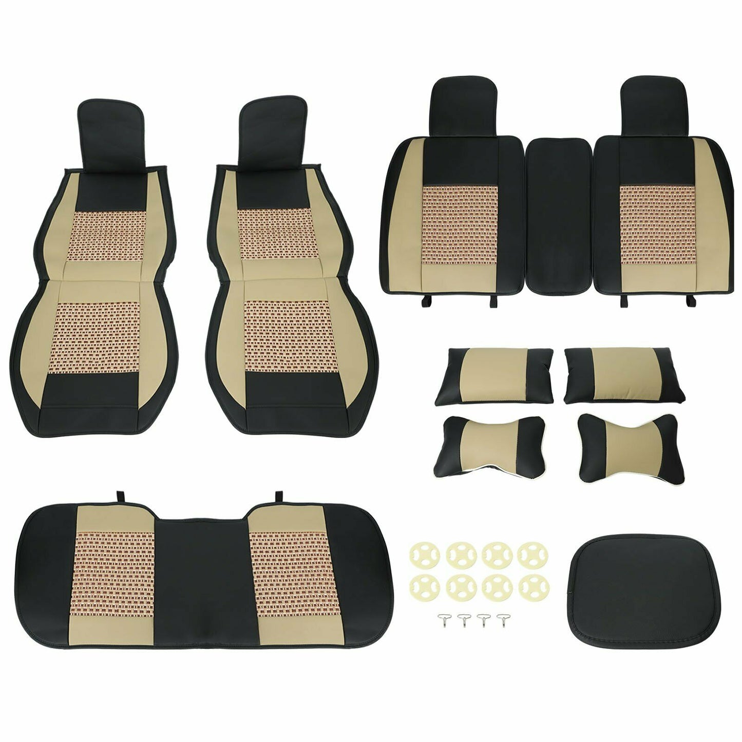 
                  
                    5 Seats Cushion w/ Pillows Car Seat Cover Front + Rear PU Leather + Cooling Mesh - www.blackhorse-racing.com
                  
                