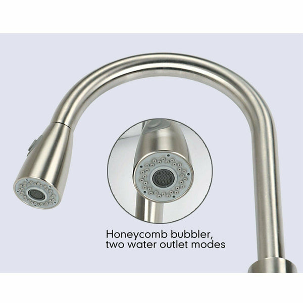 Brushed Nickel Kitchen Sink Faucet Pull Out Sprayer Mixer Single Hole+ Cover - www.blackhorse-racing.com