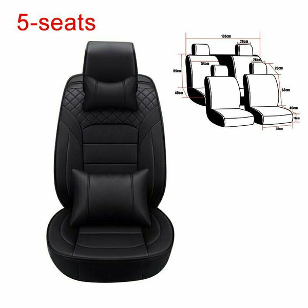 Deluxe PU Leather Car Seat Cover Set 5-Seats SUV Front & Rear Cushions w/Pillows - www.blackhorse-racing.com